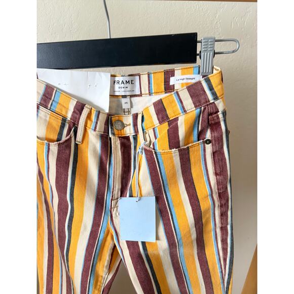 FRAME Denim Striped Le High Straight Cropped Jeans $240 Size 25 High Waist NWT - Picture 3 of 6